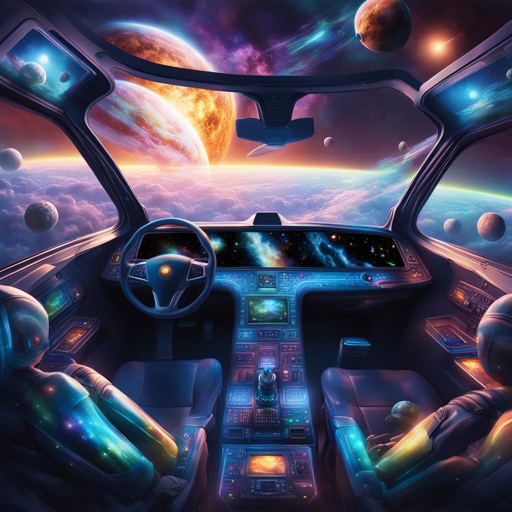 Alien Spaceship Cockpit View of Planets and Meteors