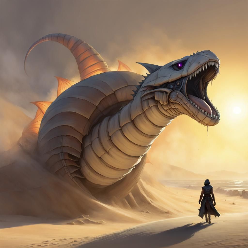 Sandworm in Sandpunk Style Under Blazing Sun