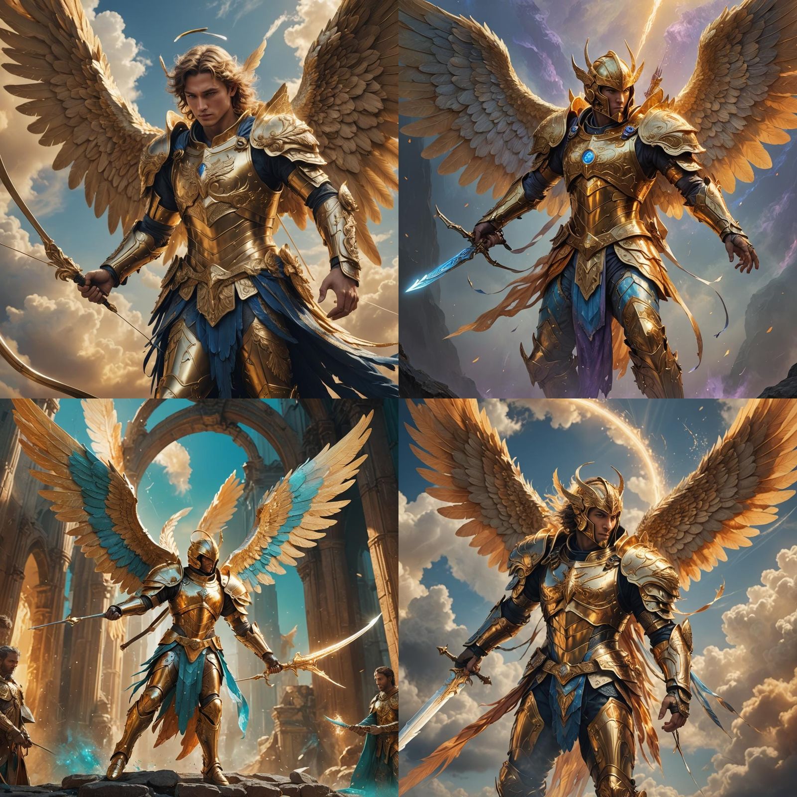 Winged Angel in Golden Armor Fantasy Art