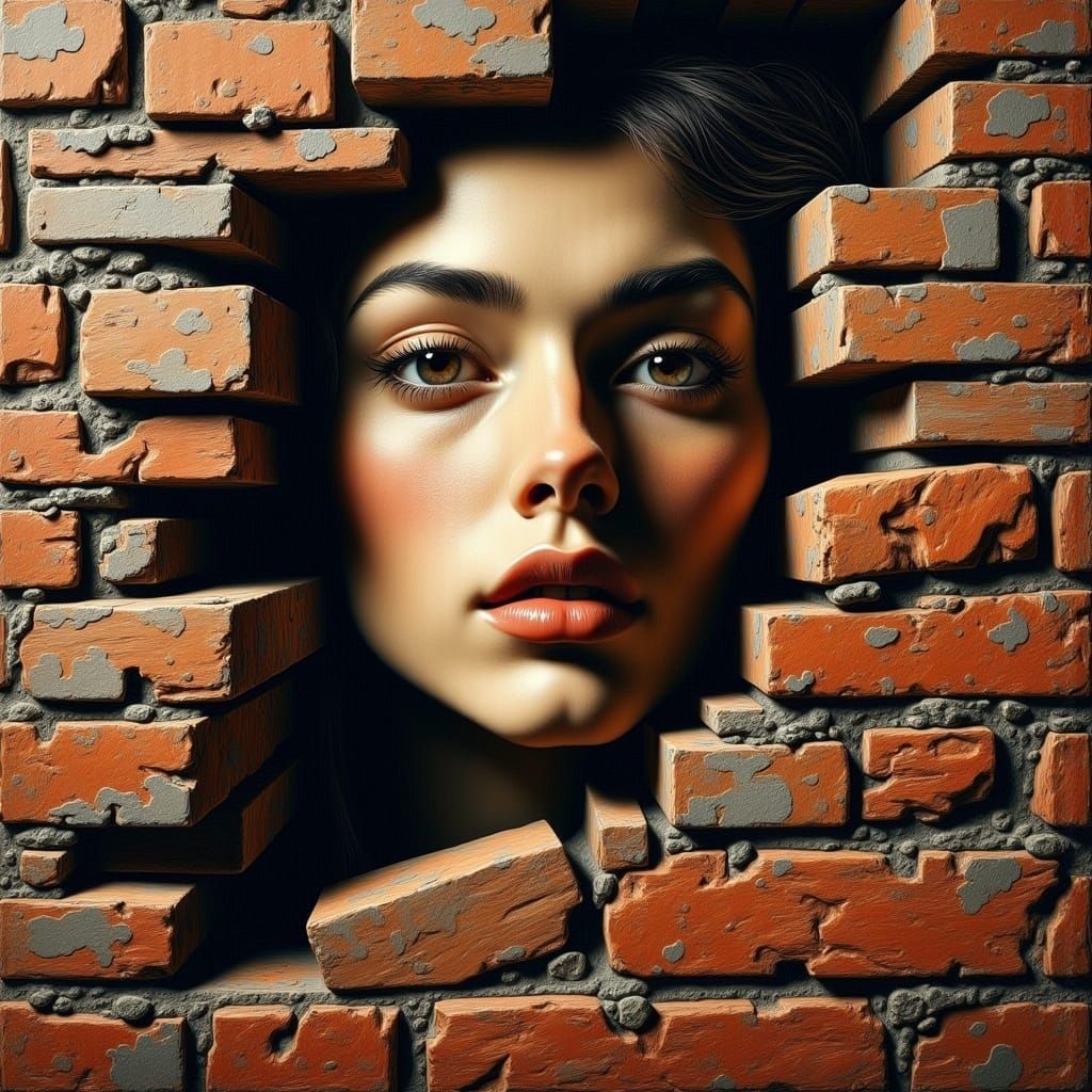 A 3D Woman Melts from a Brick Wall