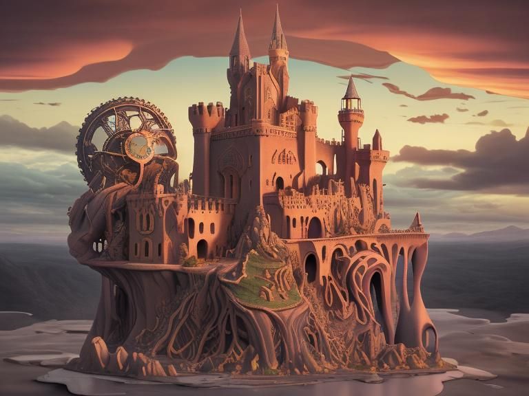 Yarn Unraveling into Surreal 3D Castle Landscape