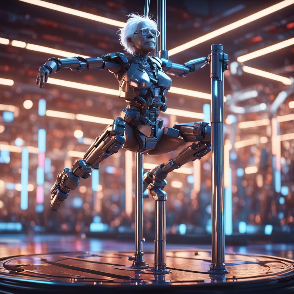 Futuristic Bernie Sanders Pole Dancing: Sci-Fi Art