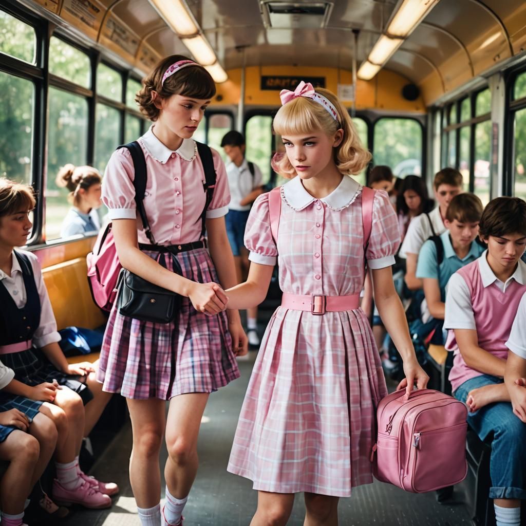 Girl Helps Crossdressing Boy on School Bus: Professional Pho...