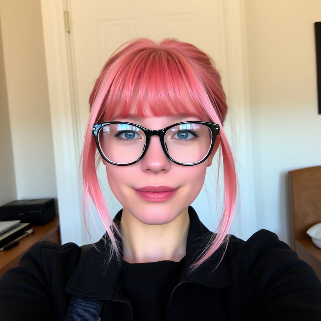 Young Woman with Pink Hair and Glasses in a Selfie