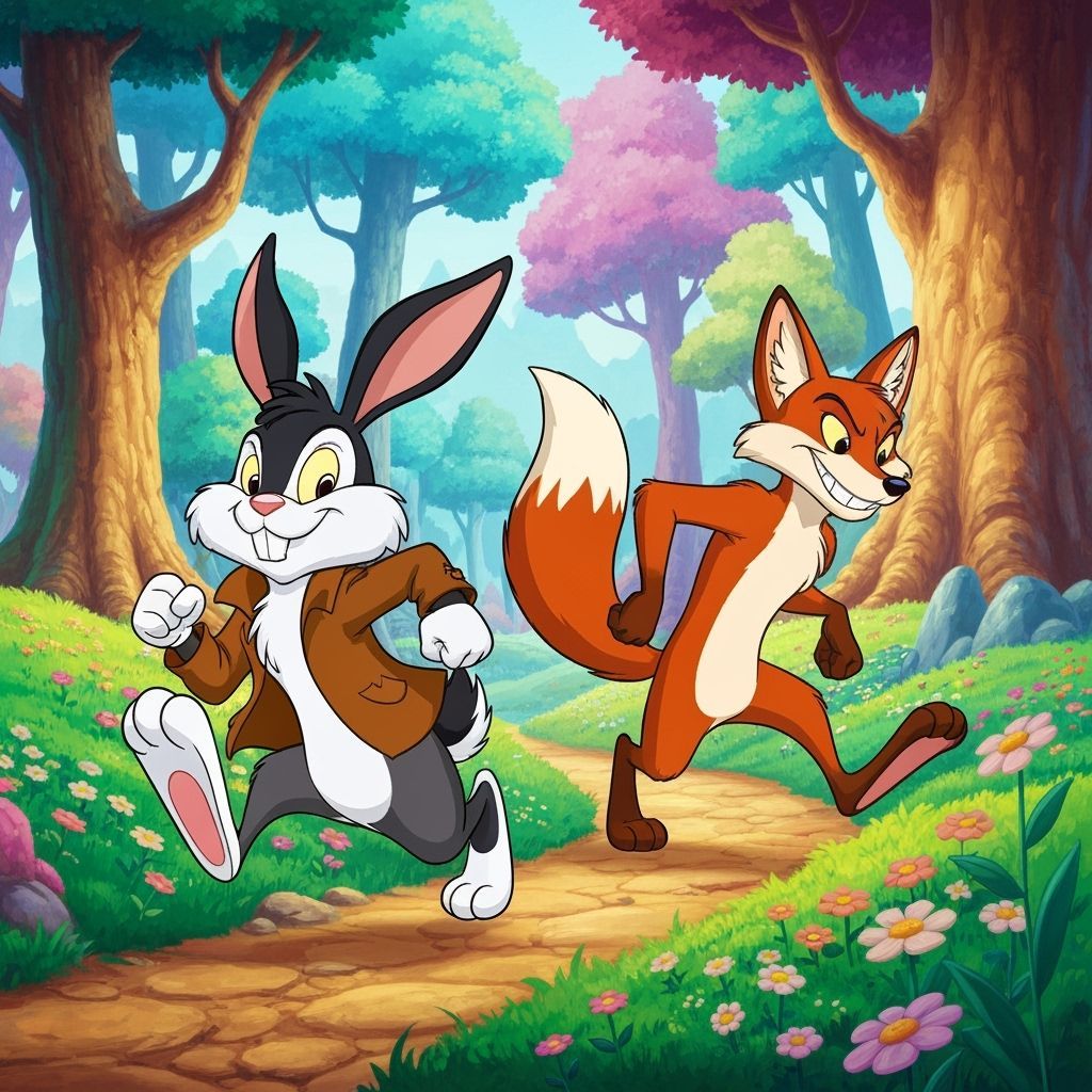 Br'er Rabbit and Fox Chase in Cartoon Style