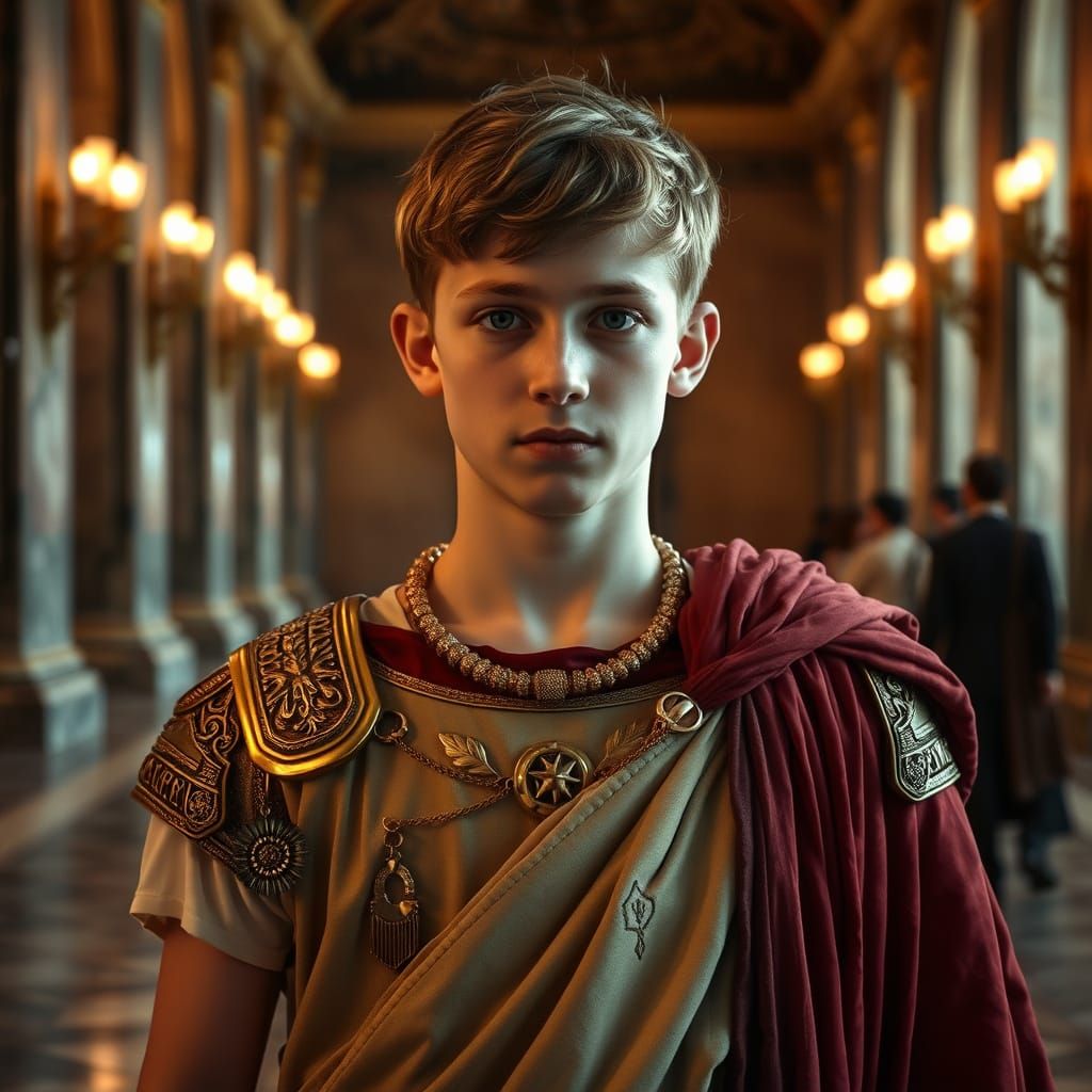 Young Victor Meutelet as Imperial Roman Prince in Regal Purp...