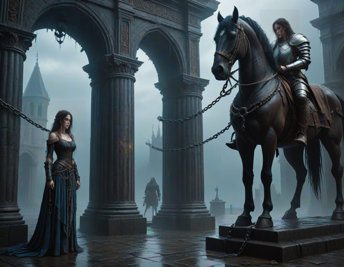 Gothic Fantasy Maiden Bound by Chains Awaits Heroic Rescue