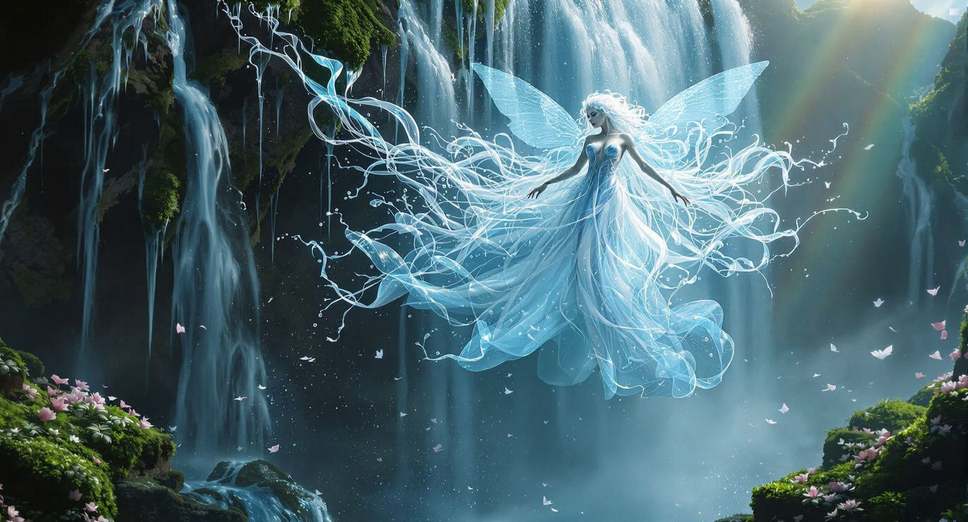 Ethereal Waterfall Fairy with Crystalline Skin