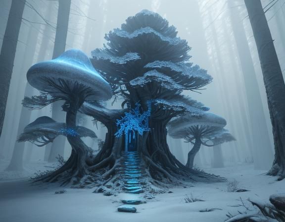 Dystopian Fantasy Forest with Glowing Elements