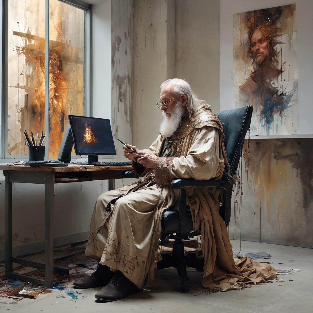 Medieval Wizard's Frustration in Modern Office