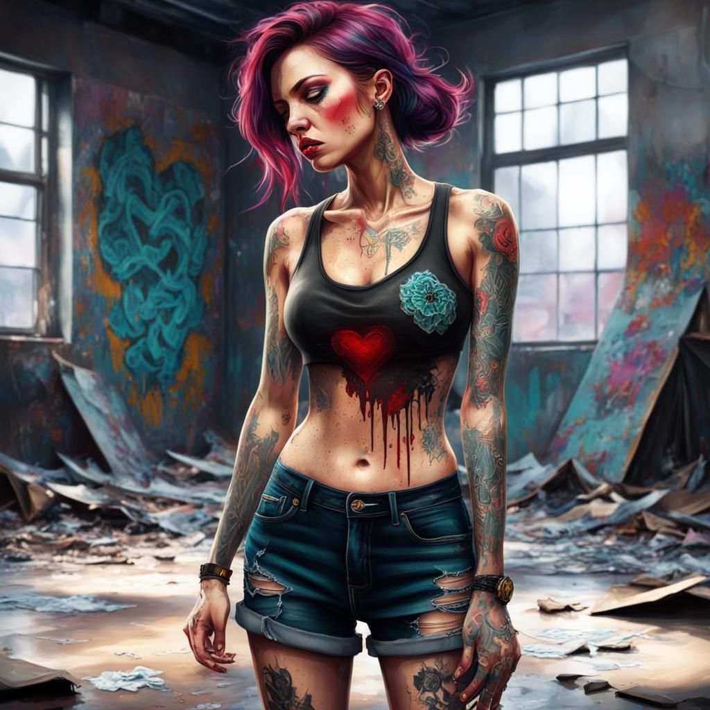 Devastated Woman with Graffiti Art Aesthetic