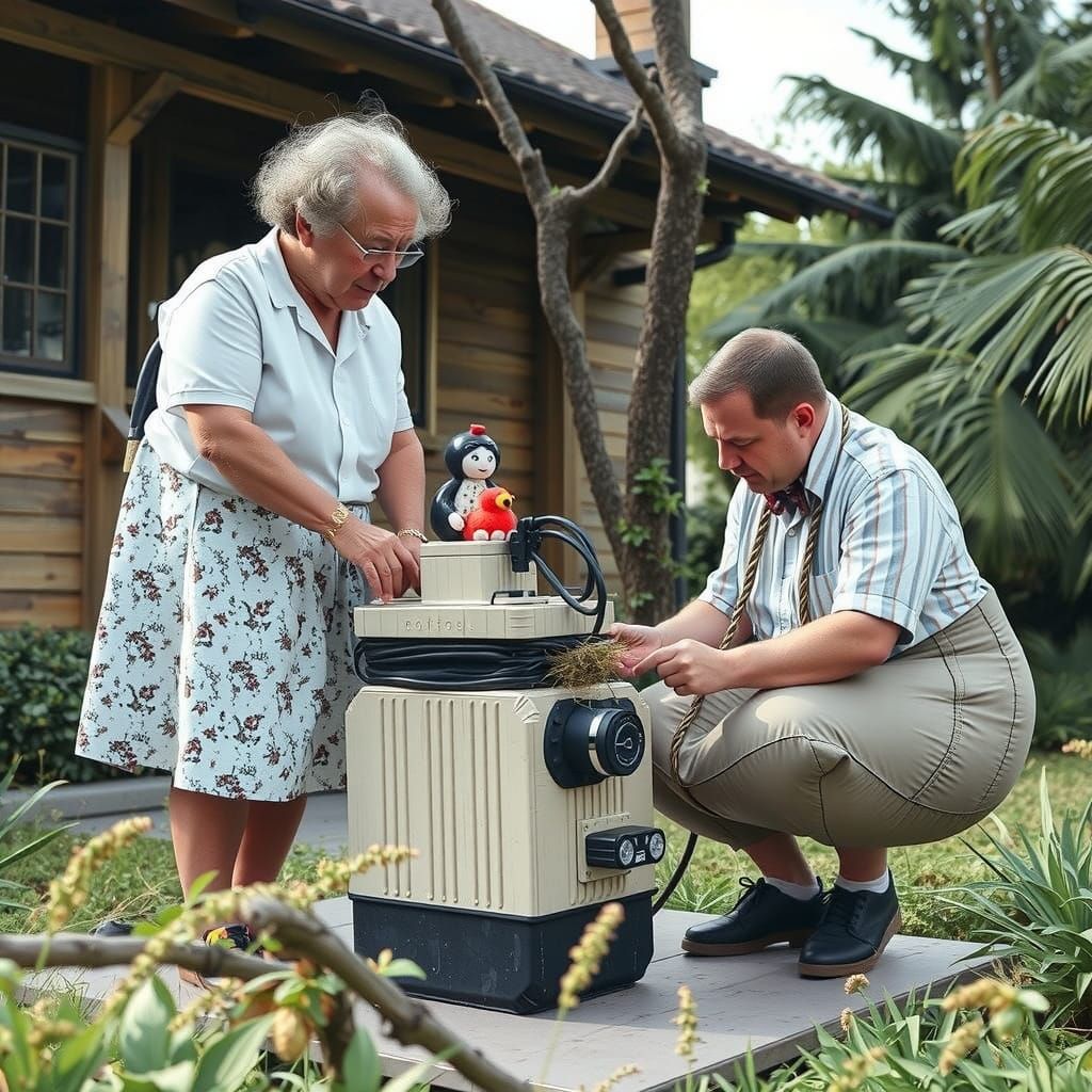 Linocut of Vinyl Figures in Forest, Inspired by Hokusai