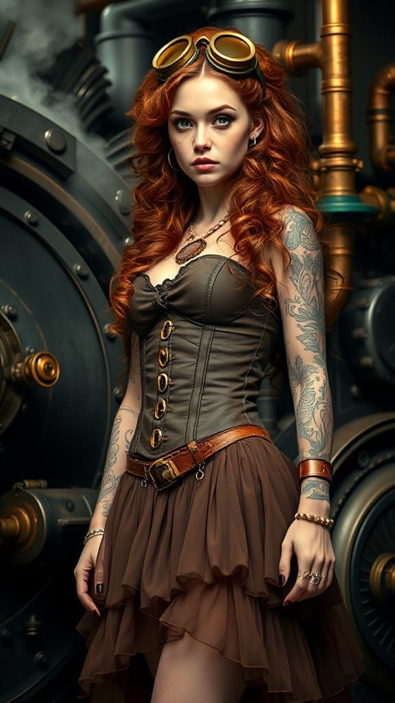 Steampunk Beauty with Copper Tattoos and Engine