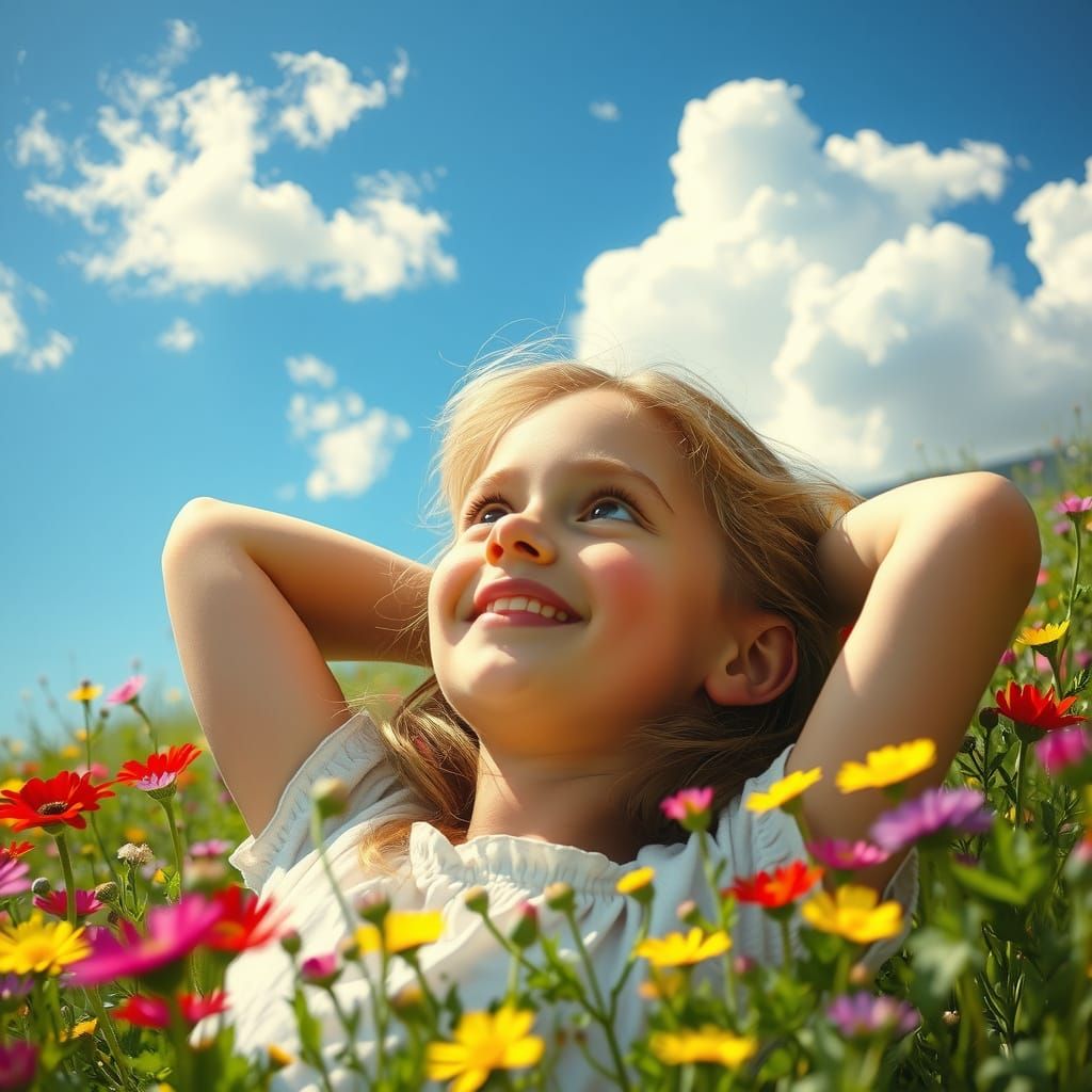 Ethereal Young Girl in a Field of Wildflowers