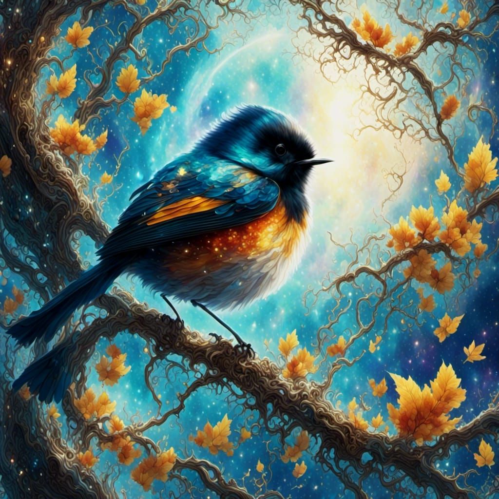 American Redstart in Ethereal Fantasy Landscape