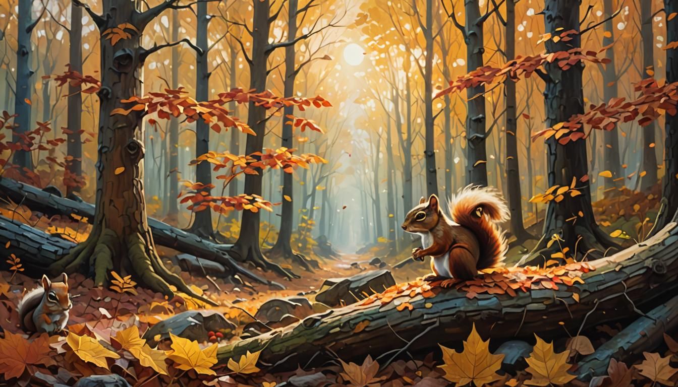 Surreal Autumn Forest Oil Painting in Rutkowski Style