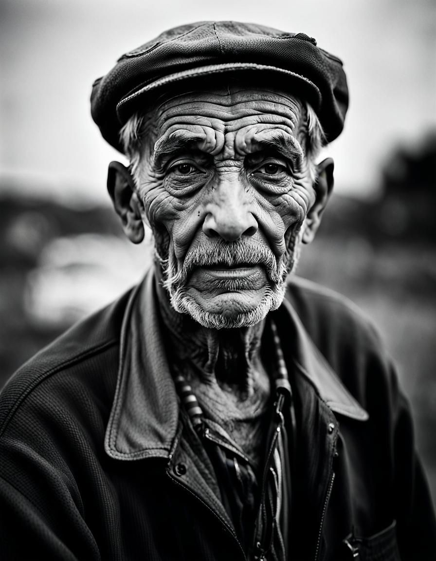 Old Fisherman Portrait in Black and White Photography