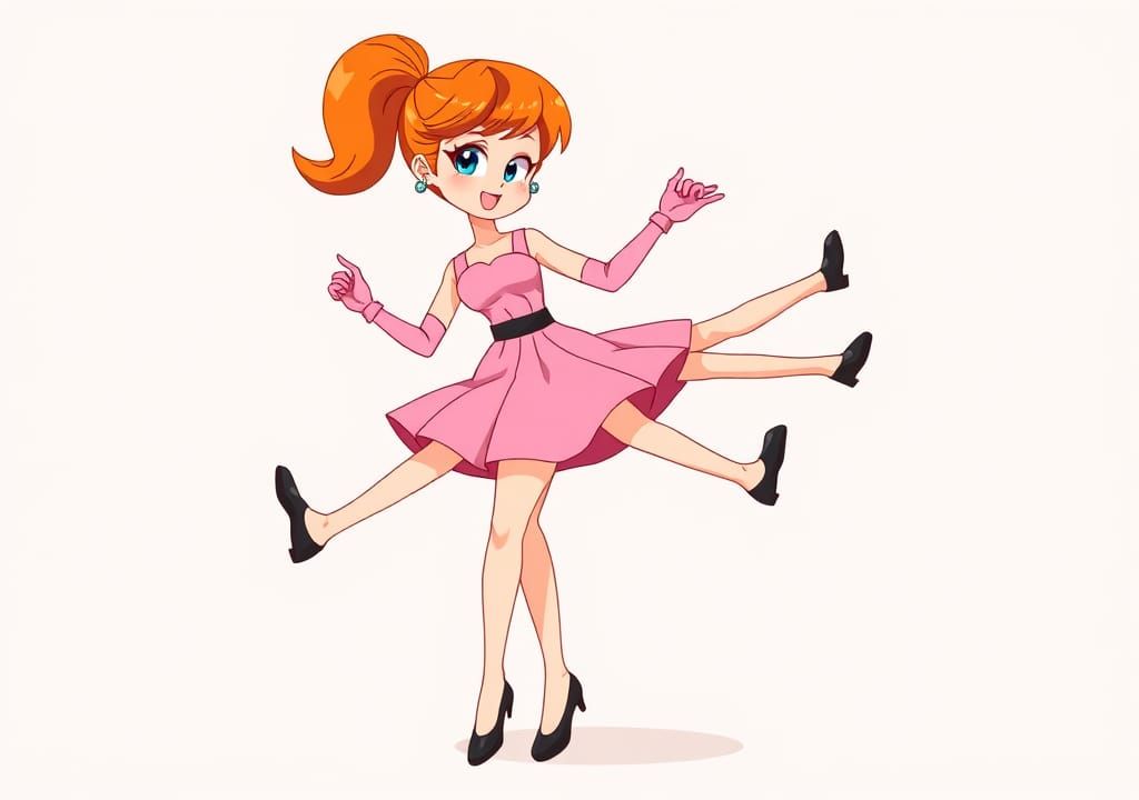 Cartoon Woman Tap Dancing with Orange Hair