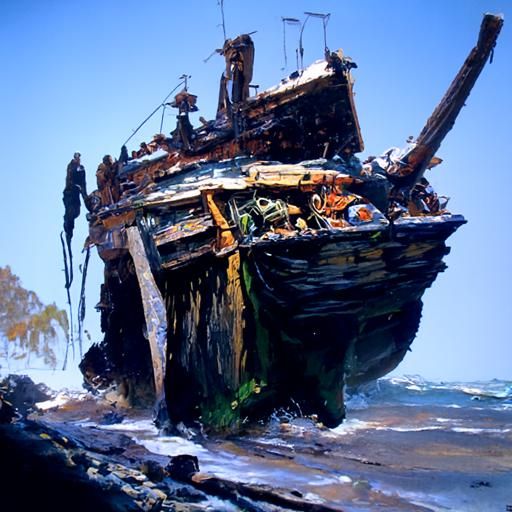 Shipwreck Oil Painting on a Beach