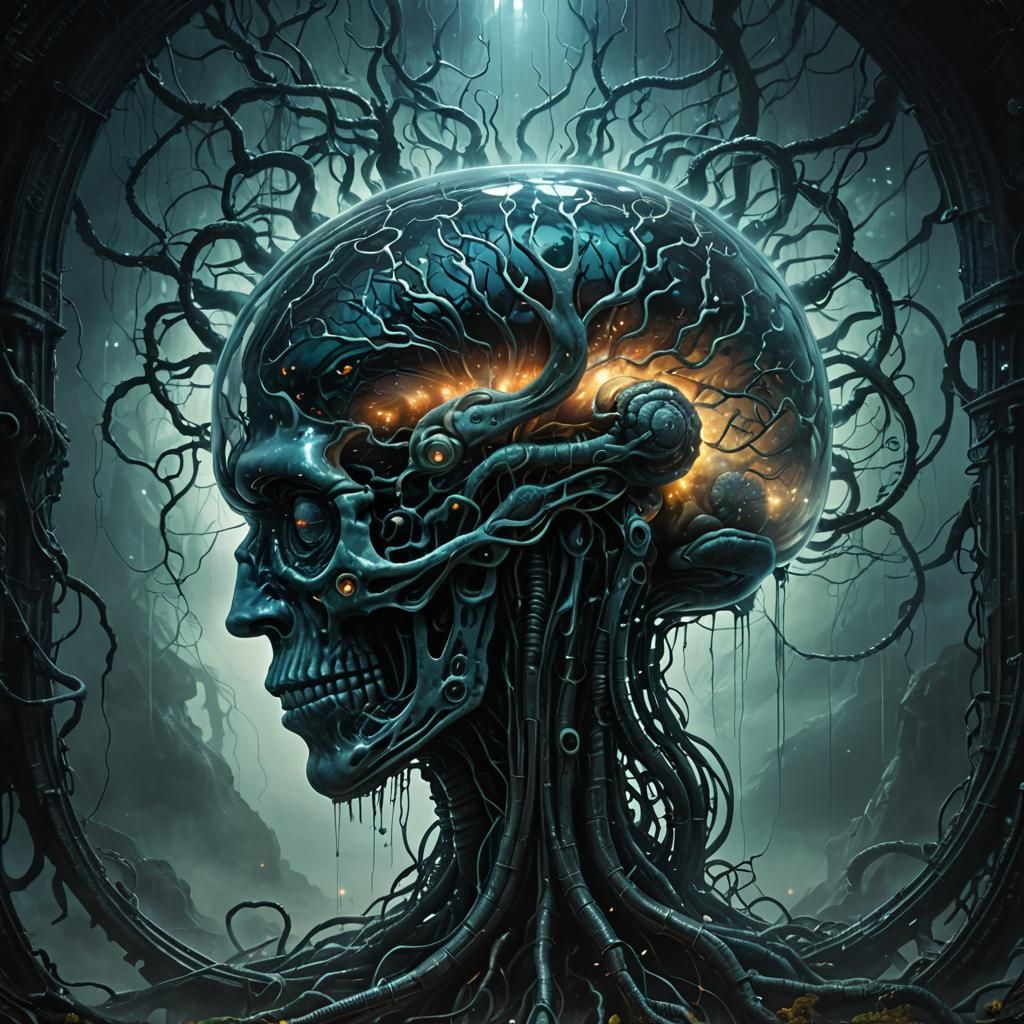 Ethereal Brain in Glass: Dark Fantasy Concept Art