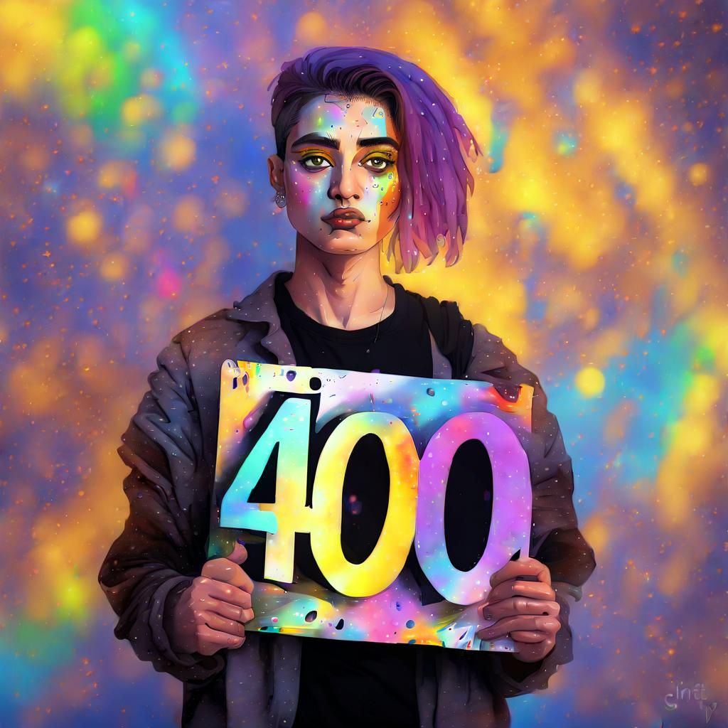 Nonbinary Person Holding Sign in Painted Style