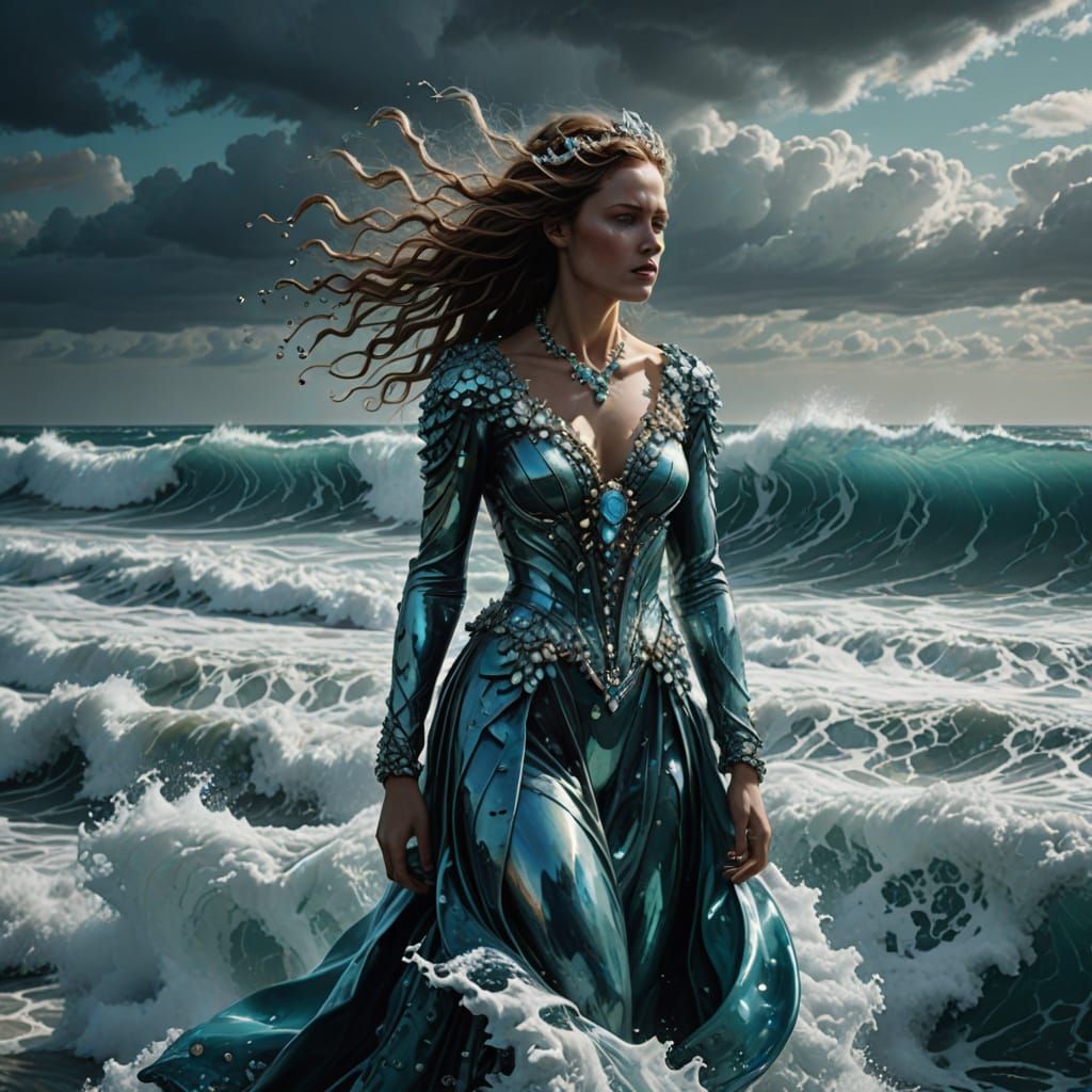 Una donna adornata di gioielli oceanici, incarna lo spirito ...