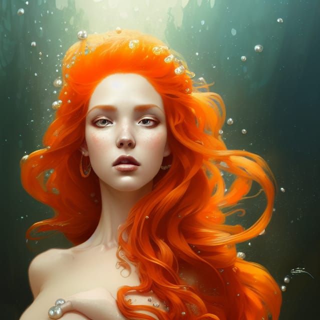 Mermaid Portrait with Seaweed Gown in Art Nouveau Style