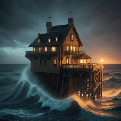 Gingerbread House by the Ocean: A Digital Painting
