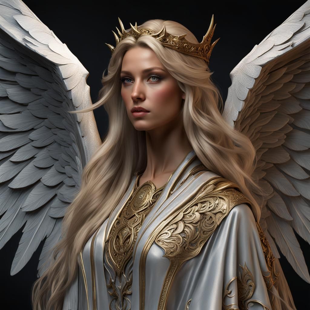 Angel Woman with Wings in Hyperdetailed Portrait