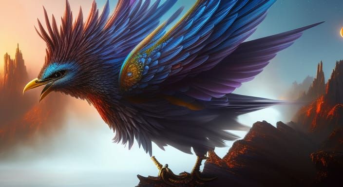 Ethereal Celestial Bird in Dark Fantasy Style