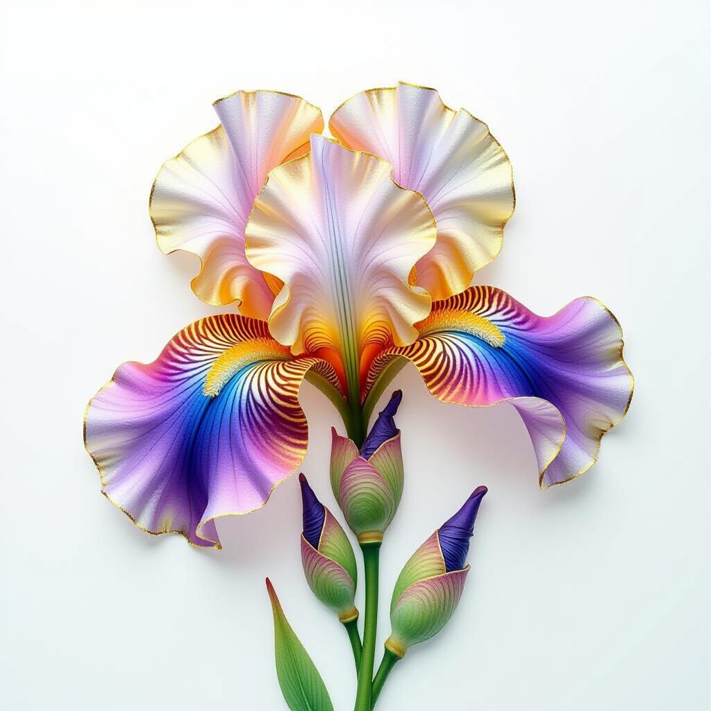 Iridescent Iris Flower Ebru Glasswork Art