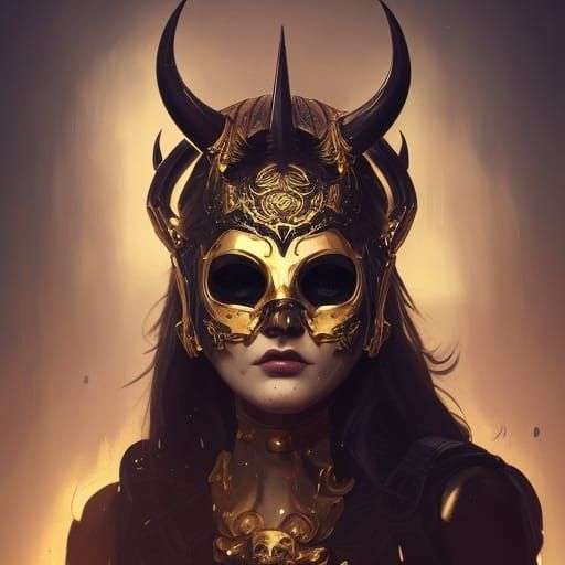 Girl in Golden Skull Mask Portrait