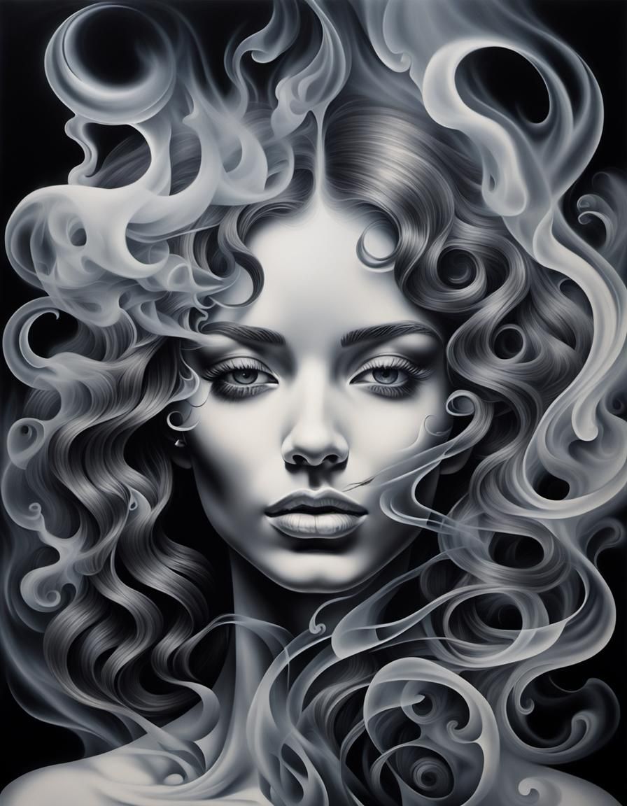 Smoke Forms a Woman's Face in Airbrush Art