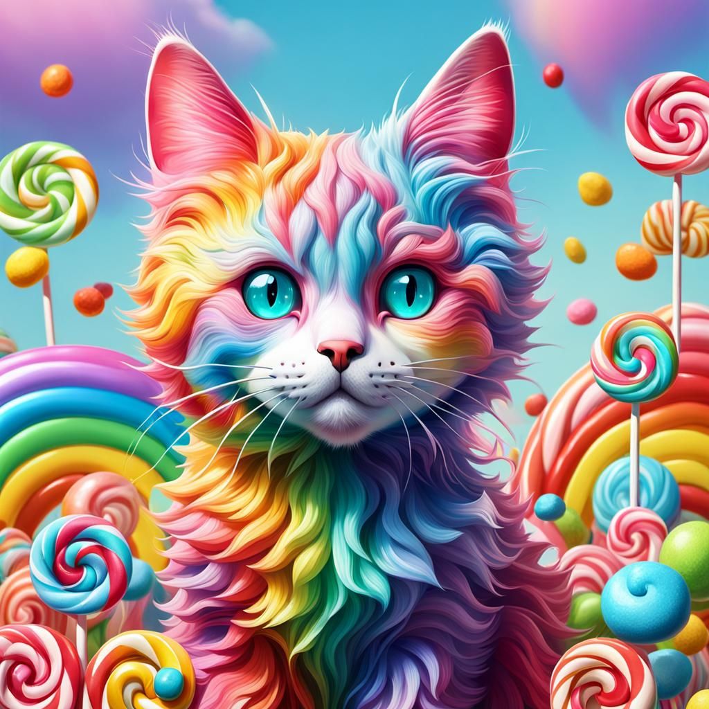 Rainbow Cat in Candy Art Style