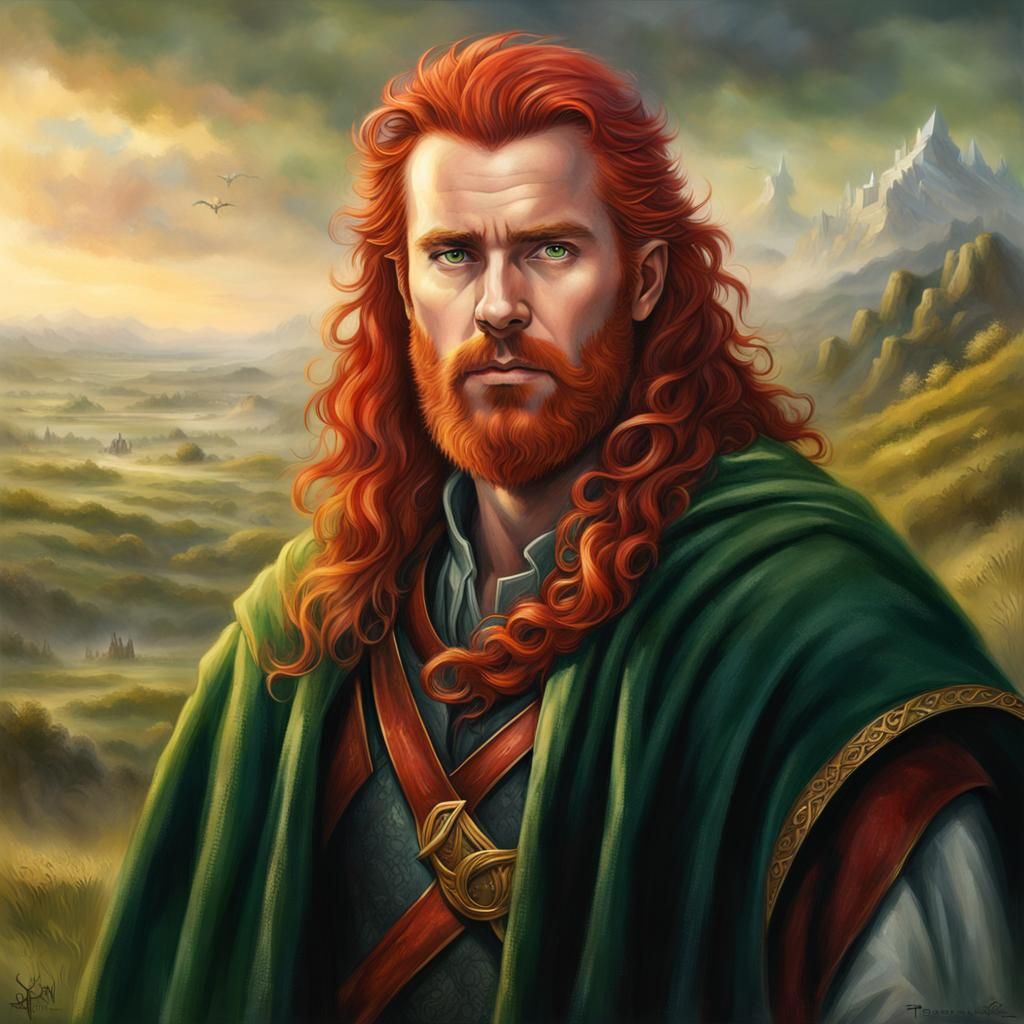 Heroic Man Portrait with Red Hair in Fantasy Style