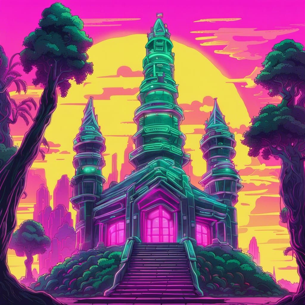 Jade Hard Light Wizard Tower in Synthwave Neon Style