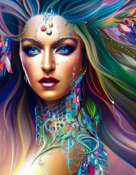 Goddess of Light: A Maximalist Collage Illustration