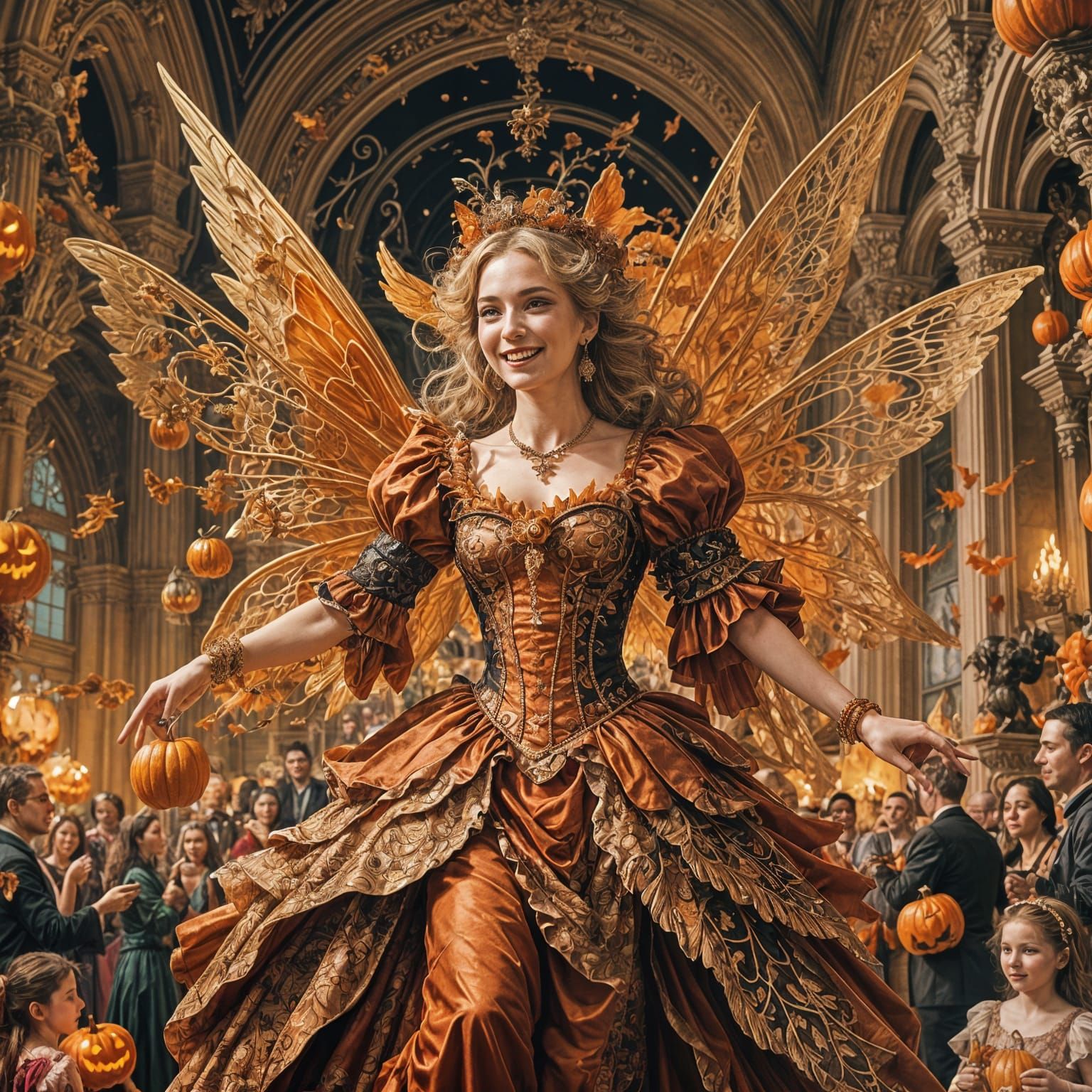 Red Fairy's Halloween Party: A Baroque Oil Painting