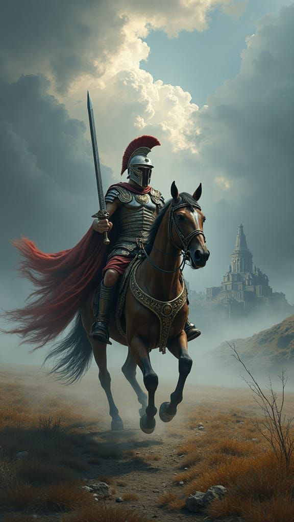 Ancient Roman Warrior Rides into Mysterious Fog