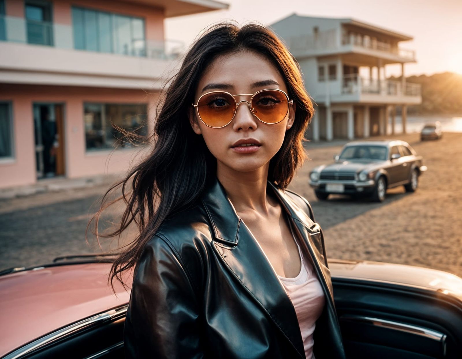 Korean Model at Sunset: Cinematic Film Still