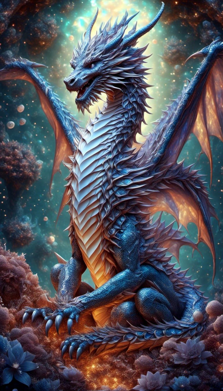 Prismatic Dragon in Holographic Astral Illustration