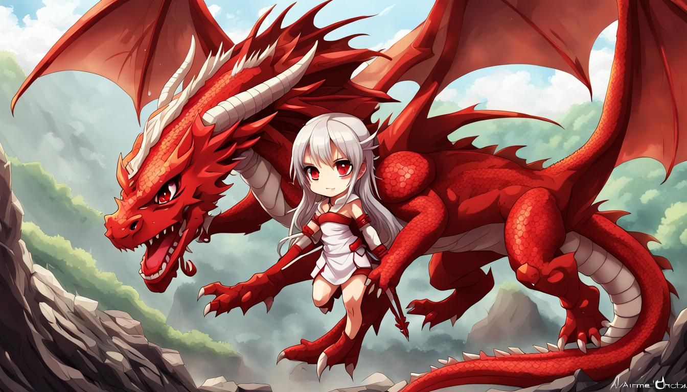 Chibi Red Dragon in Anime Style