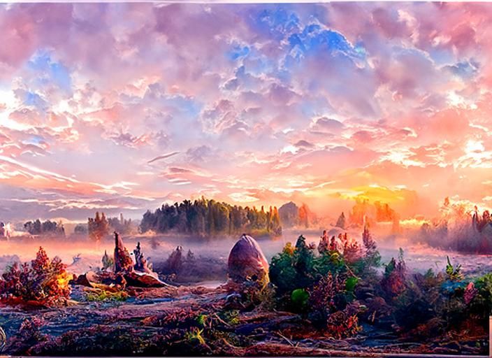 Fairy Kingdom Sunrise: Hyperrealistic Digital Illustration