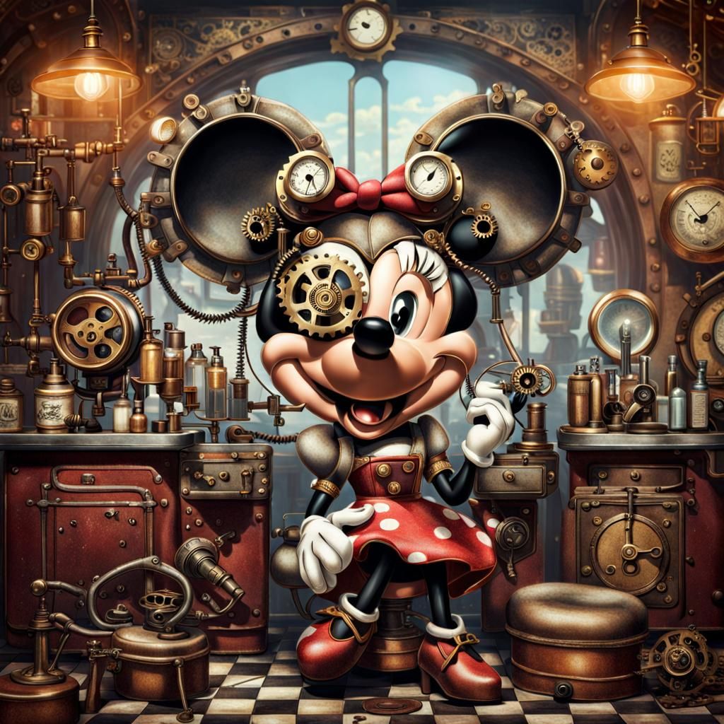 Steampunk Minnie Mouse at Beauty Shop