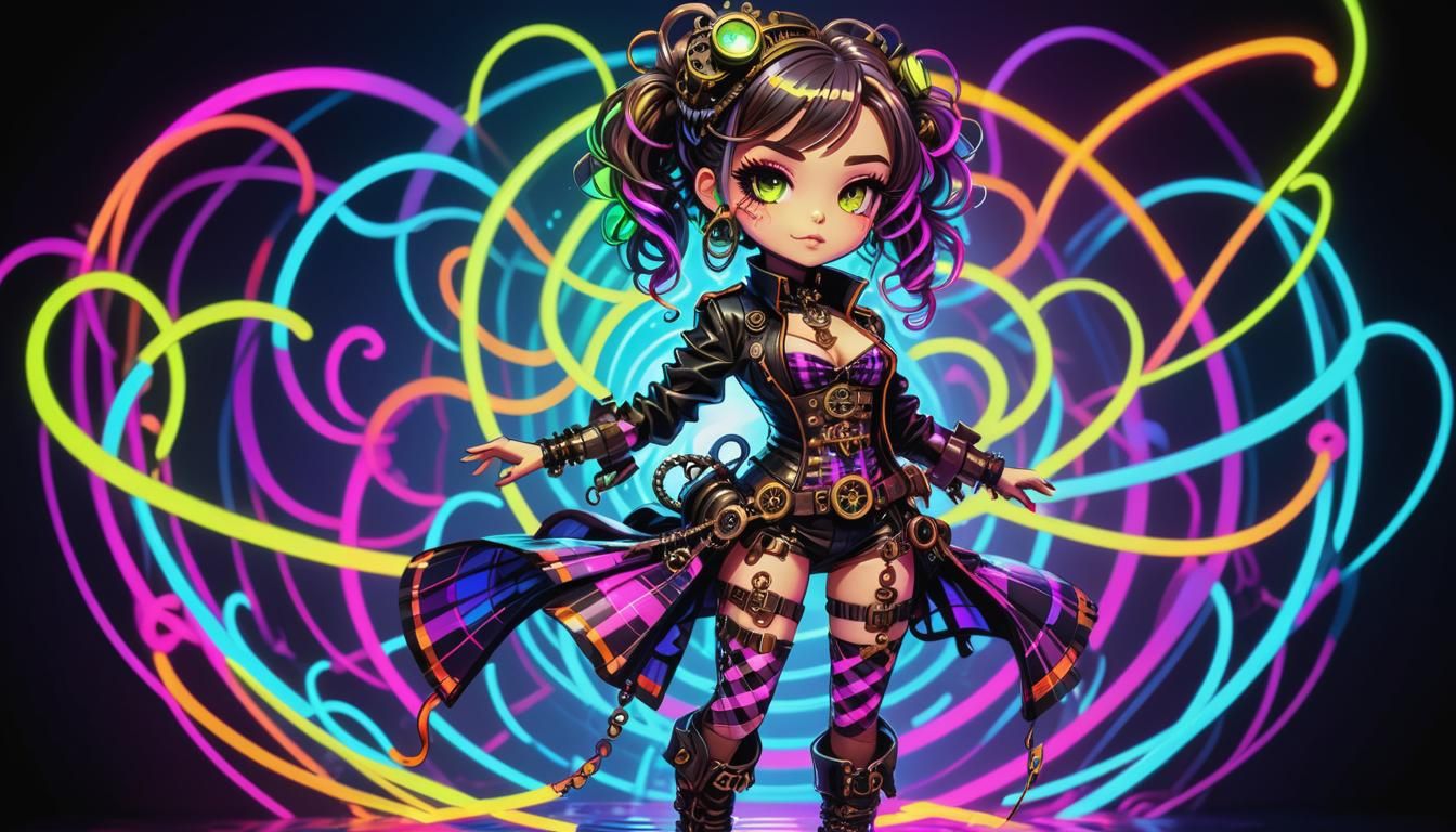 Steampunk Chibi with Neon Pop Art Aesthetic