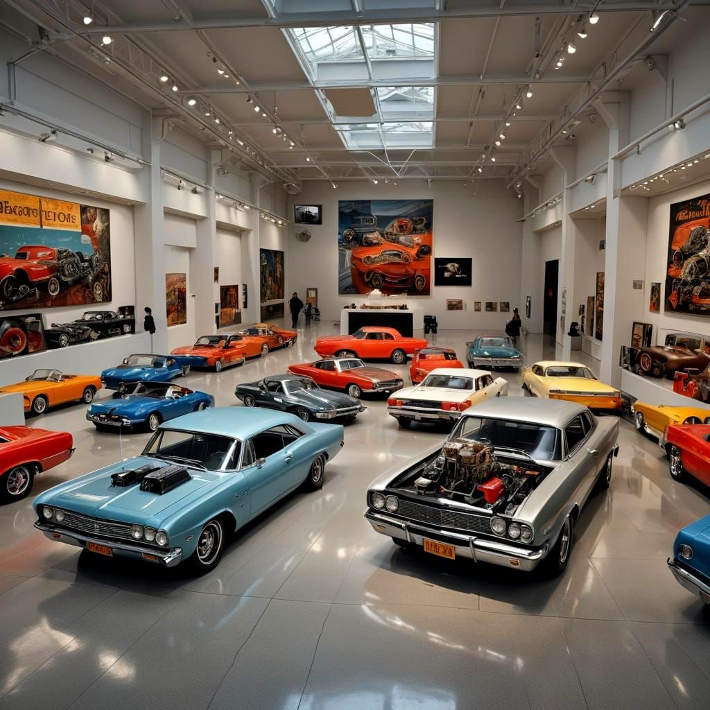 1960s Hotrod Museum in Hyperrealistic Digital Art