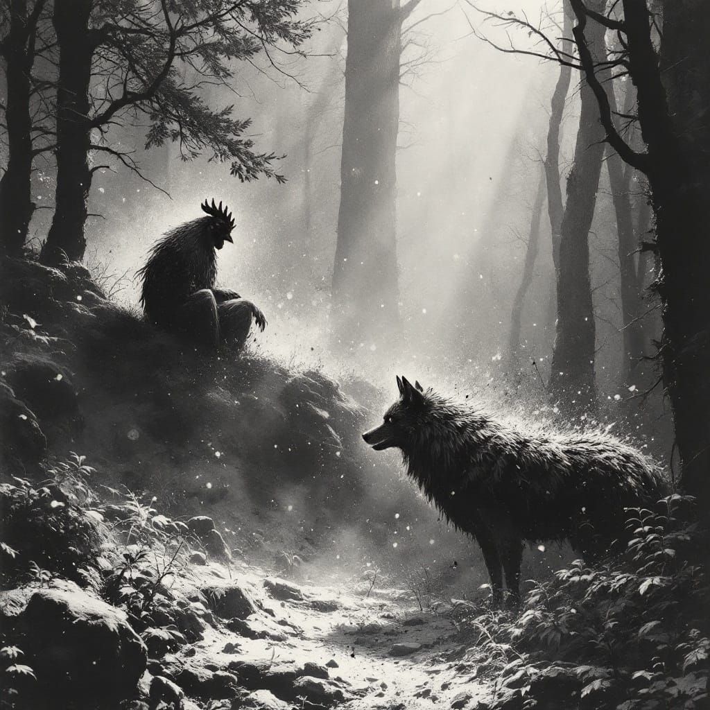 Rooster and Wolf in Forest, Ralph Steadman & Käthe Kollwitz ...