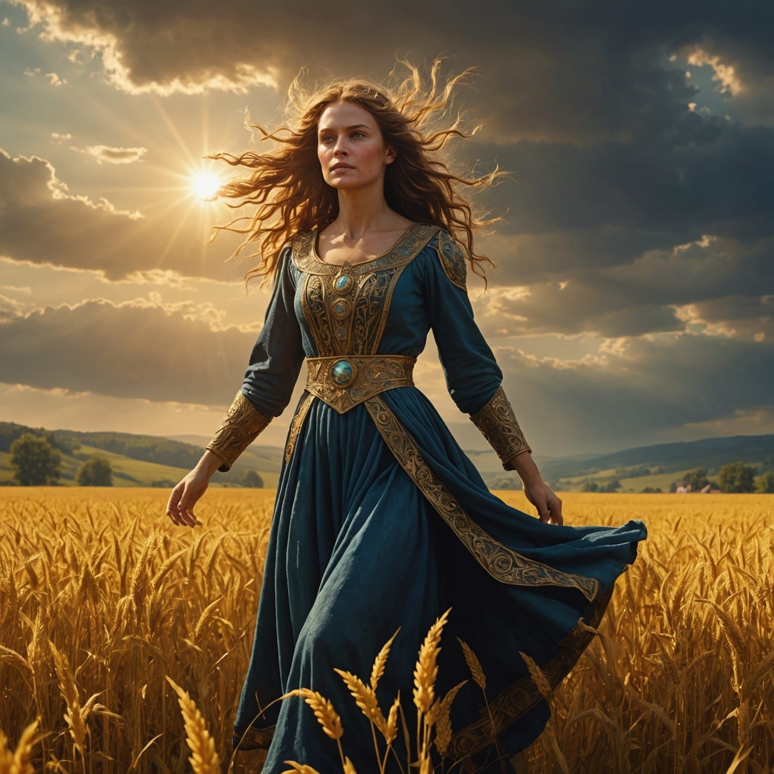 Sun Maiden Dancing in Golden Fields: Digital Matte Painting