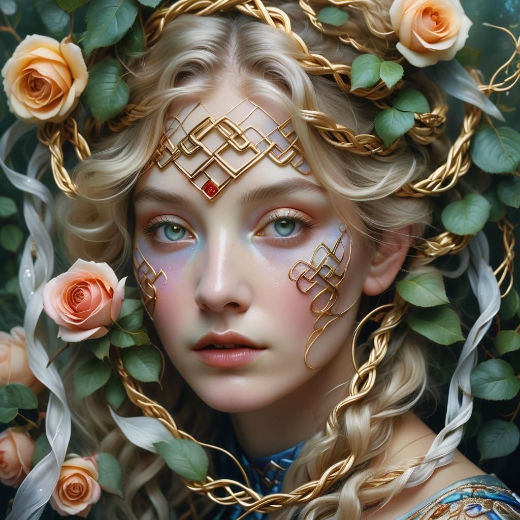 Dreamy Portrait with Roses and Vines