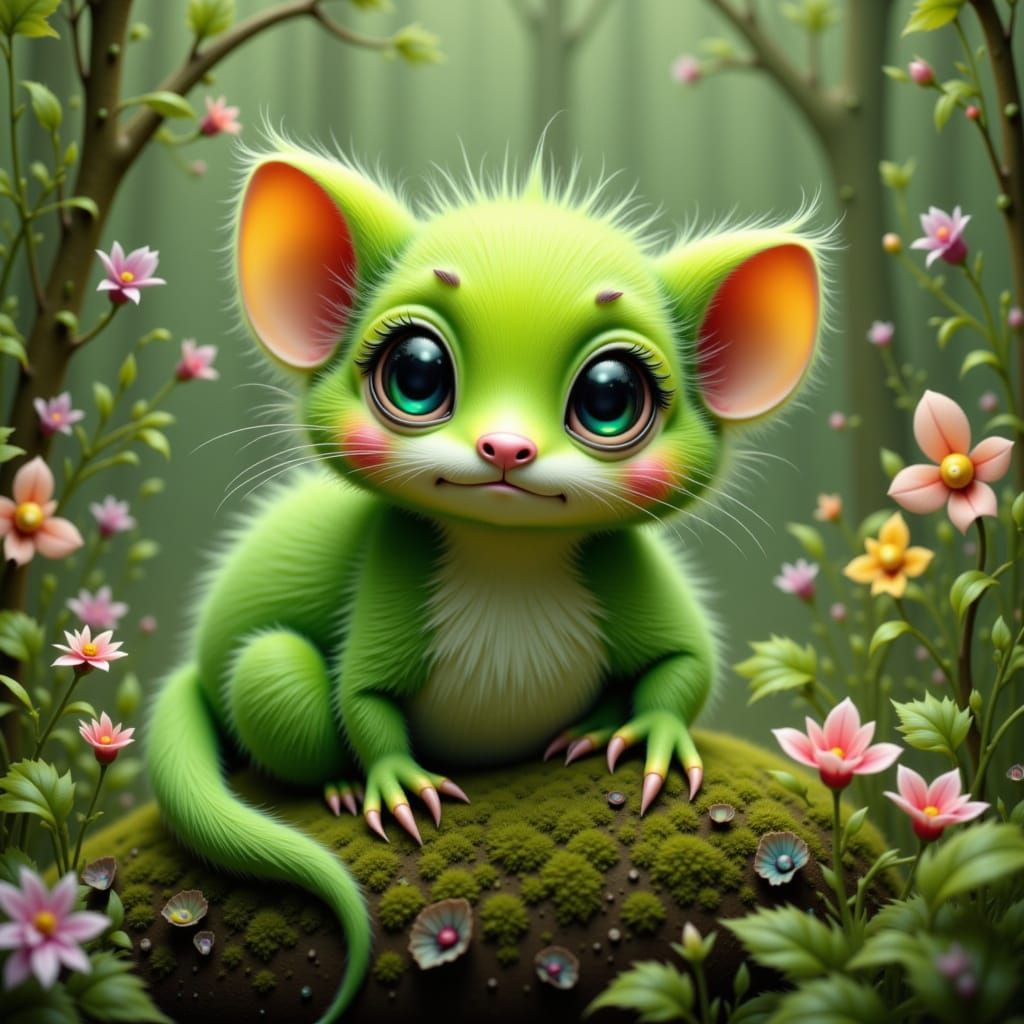 Moss Creature in Lush Forest, Magical Realism